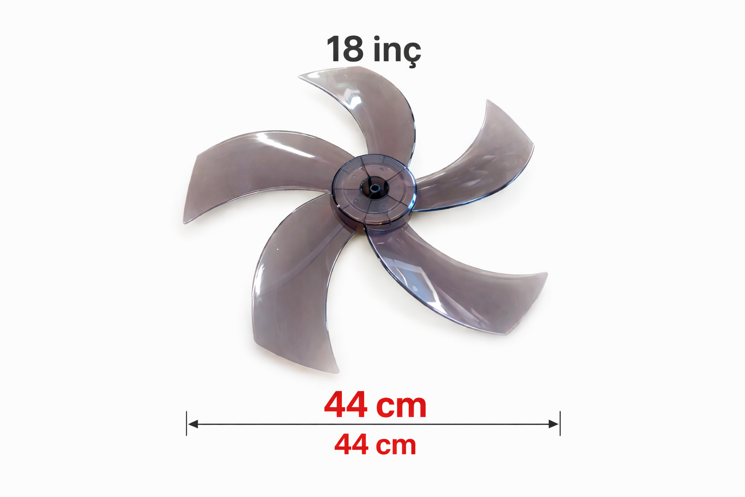 18 inç vantilatör pervanesi 44 cm 8 mm göbek 5 kanat üniversal